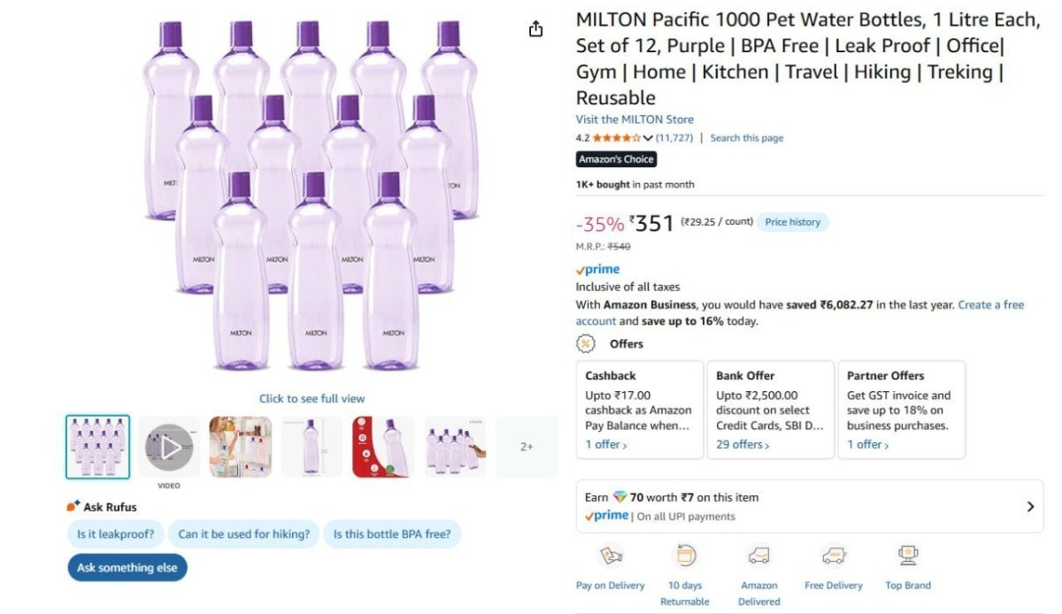 Milton Water Bottles 1 Ltr Each Set Of 12 351