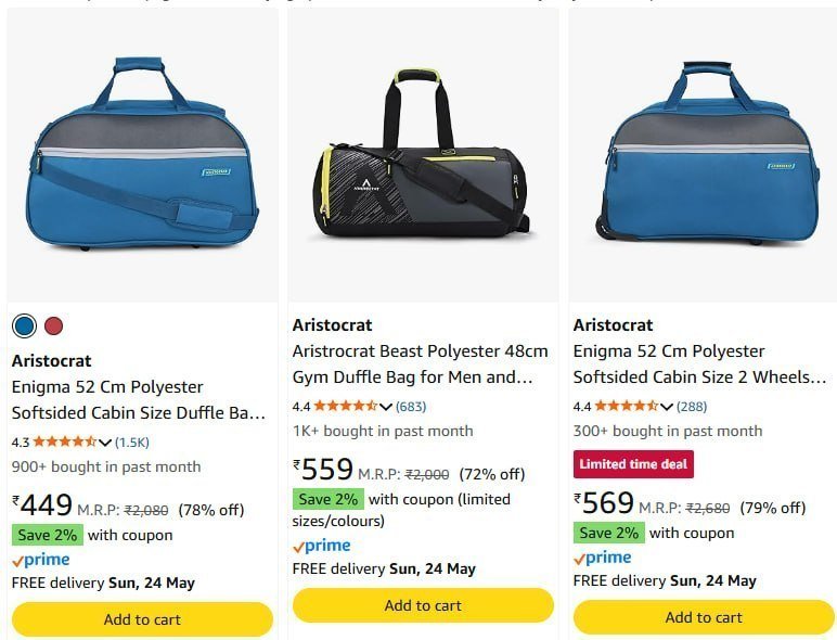 Aristocrat Duffle Bags Starts 449