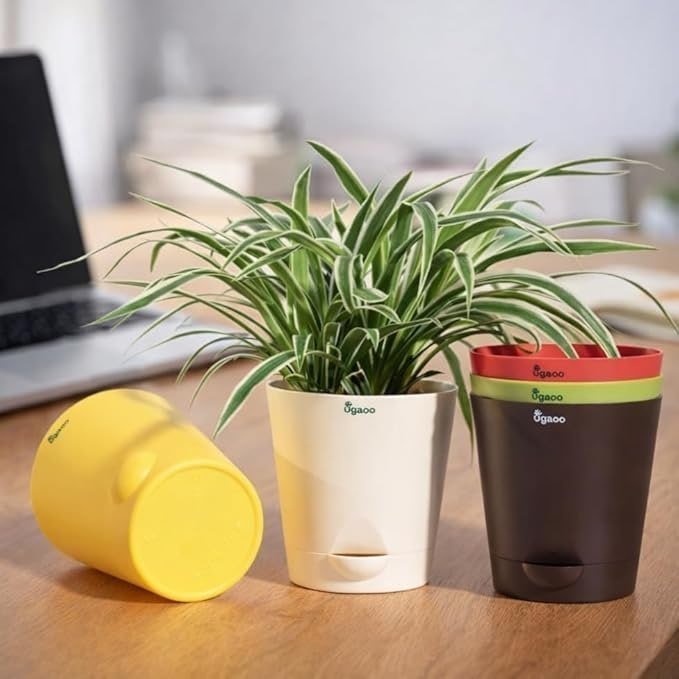 Ugaoo Self Watering Pots Planter For Plants - 5 Inch Round Set Of 5 Multico