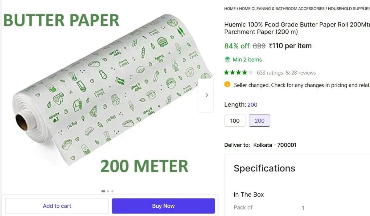Butter Paper Roll 200 Mtr 110 Min Buy - 2