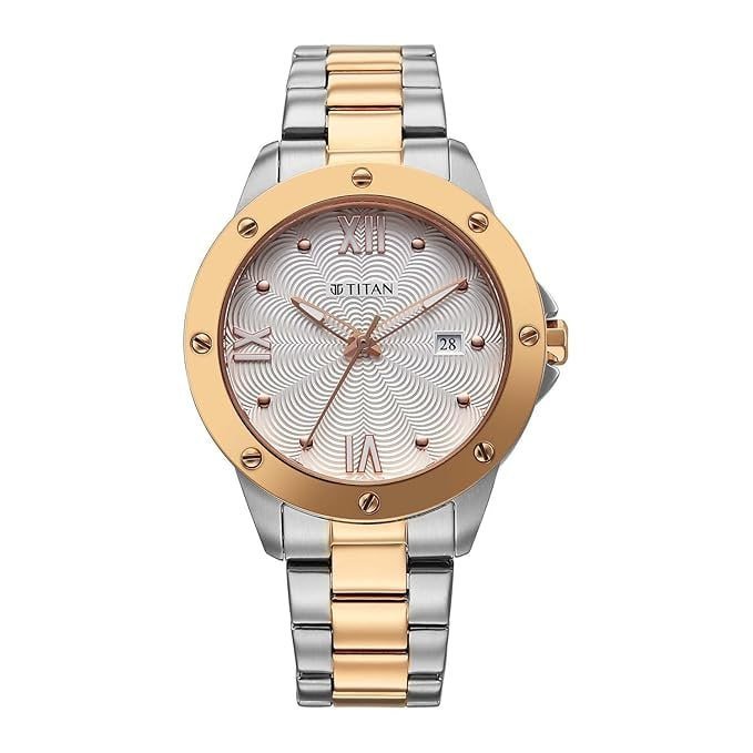 Titan Glamour Quartz Analog With Date White Dial Two Toned Stainless Steel 