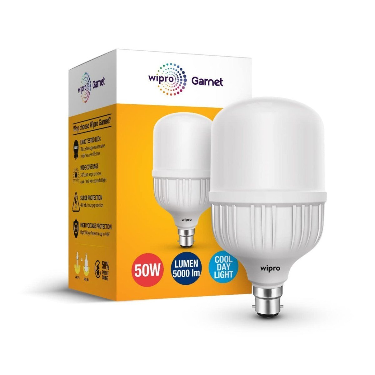 Wipro Garnet 50w Led Bulb For Home Office Cool Day White (6500k) 524