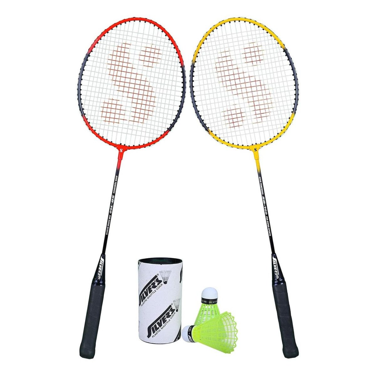 Silver S Sb-100 Combo-5 (2 Badminton Rackets 2 Pcs Plastic Shuttle) Red-yel