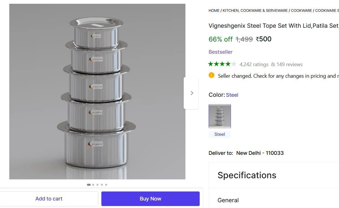 Cookware Set (stainless Steel 5 Pcs) 500
