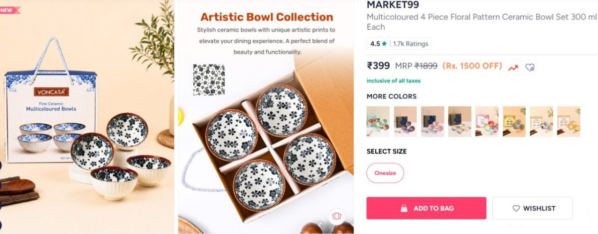 Myntra 4 Piece Bowl 300ml At Just Rs 399 Link Link Link
