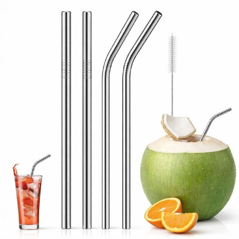 Stainless Steel Reusable Metal Straws With Cleaning Brush (pack Of 4 (2 Str