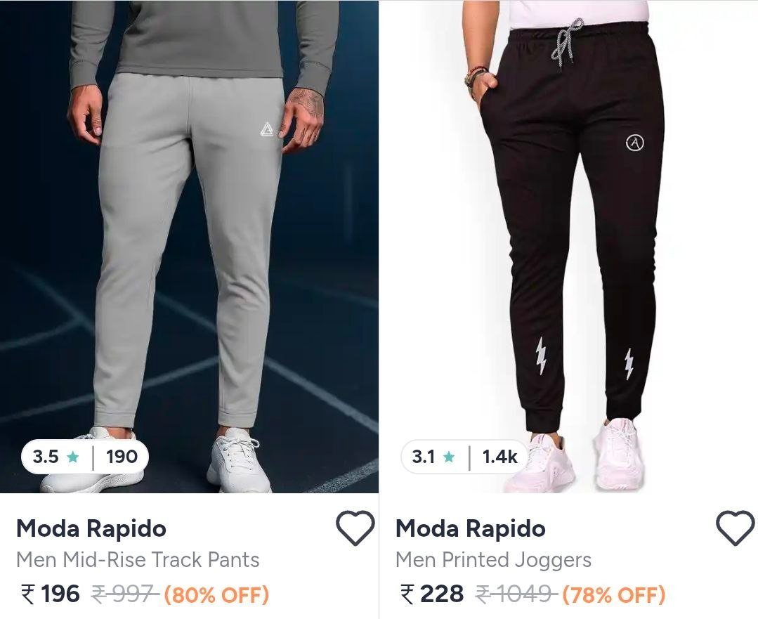 Myntra Mens Fashion (moda Rapido Deals) Track Pants Under 249 Shorts Under 