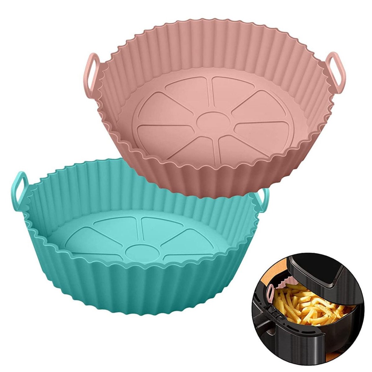 Xacton Air Fryer Liners I Round Silicone Basket Baking Tray (8 Inch Pack Of