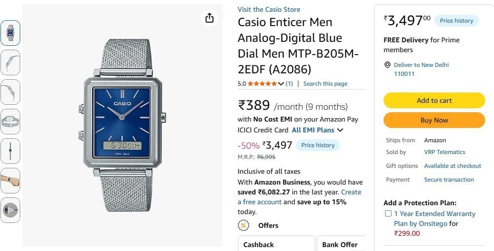 Casio Enticer Men Analog-digital Blue Dial Watch 3497