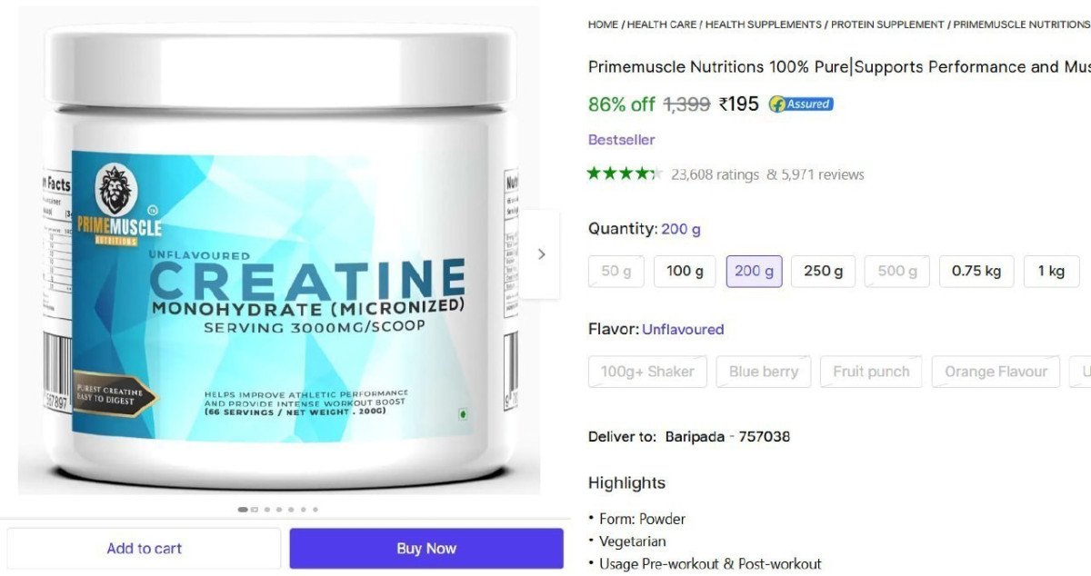 Primemuscle Creatine (200 G Unflavoured) 195