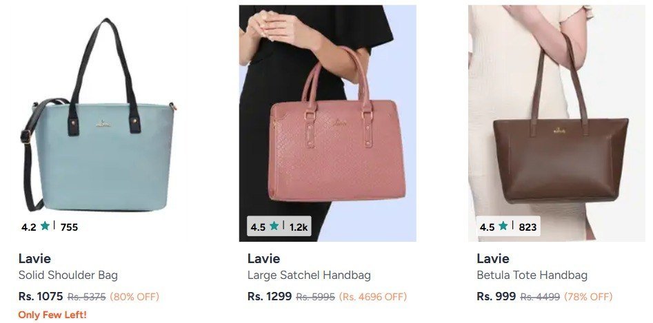 Myntra Loot Lavie Womens Handbags At Min 80 - myntra deals today india