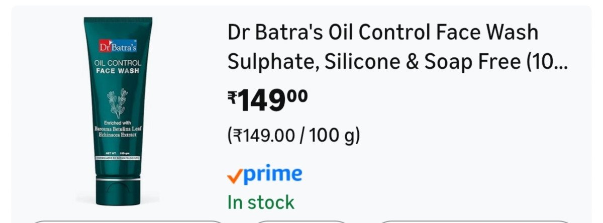 Grab Dr Batra S Oil Control Face Wash (100g) At 149