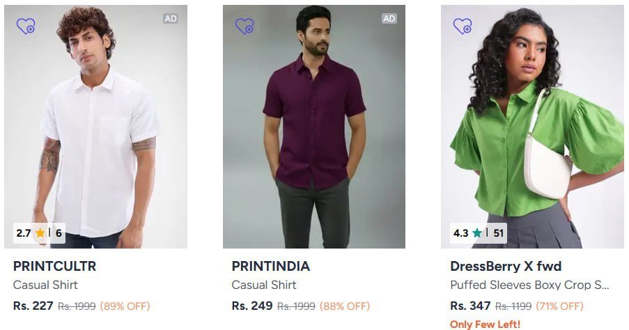 Myntra Shirts Starting From 227 - myntra deals today india