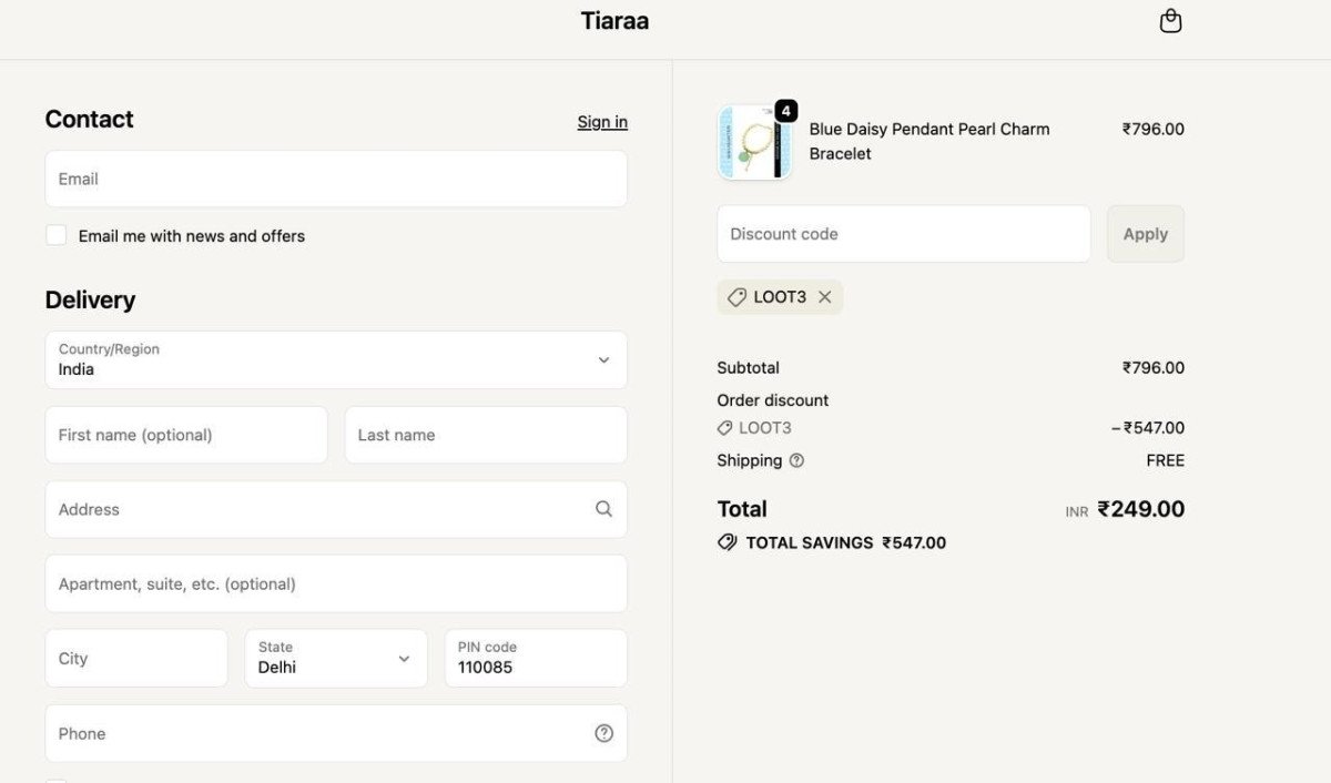 Tiaraa Weekend Loot Offferget 4 Bracelets 249 Inruse Code Loot3link