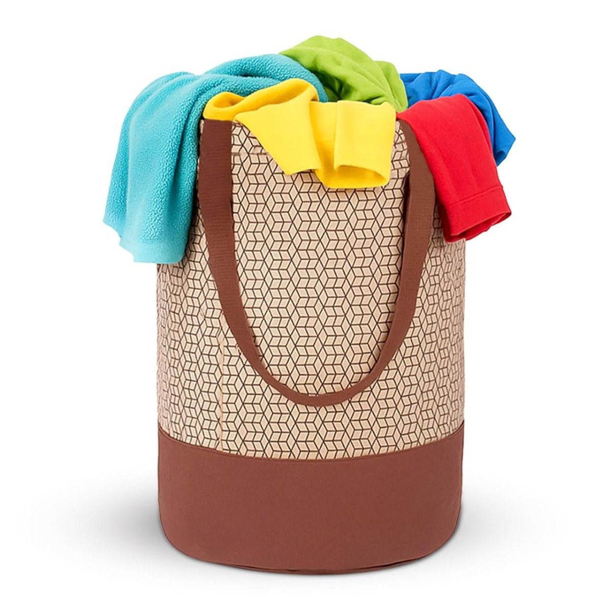 Glun Round Printed Laundry Bag Beige Brown Foldable Waterproof 45 Liter Cap