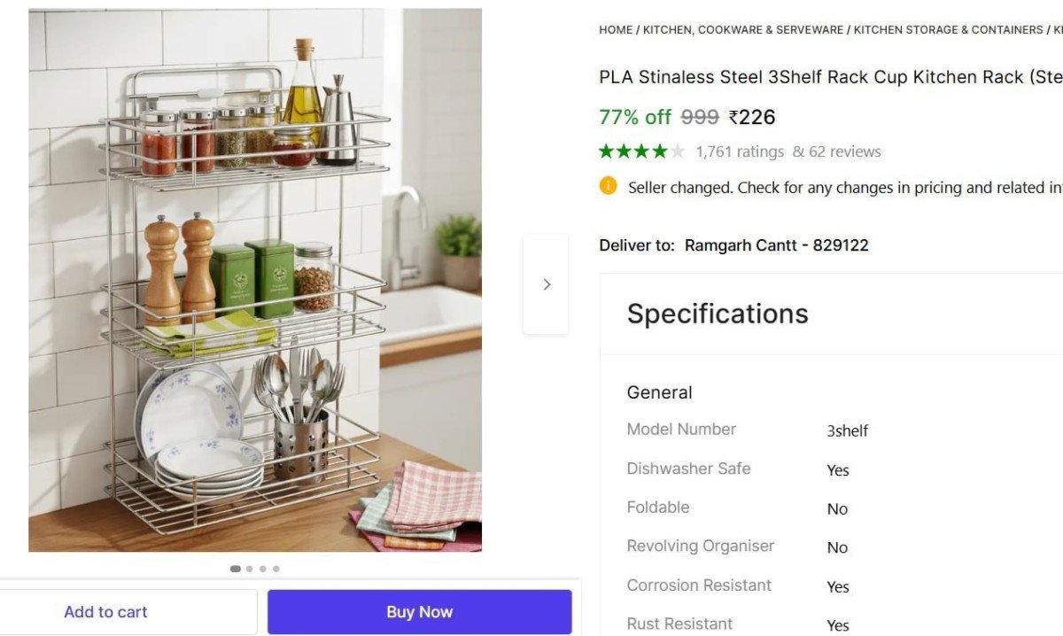 Stainless Steel 3 Shelf Rack 226