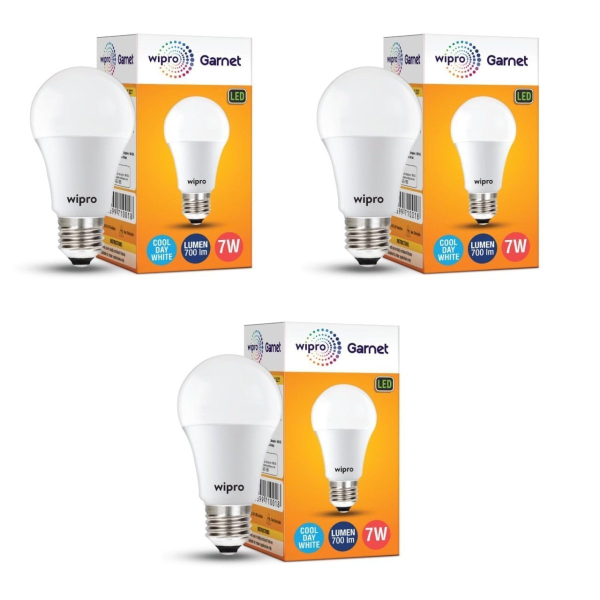 Wipro Garnet 7w Led Bulb For Home Office Pack Of 3 191