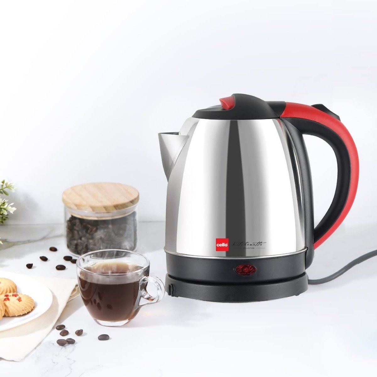 Cello Stainless Steel Quick Boil Primo 1 5 Litre Electric Kettle Watts Red 
