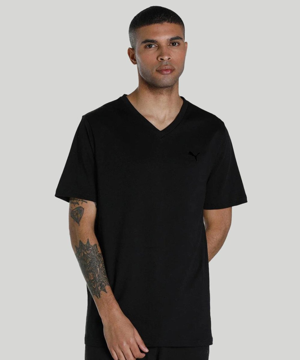 Puma Men Solid V Neck Pure Cotton Black T-shirt 299
