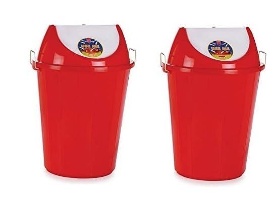 Aristo Swing Lid Dustbin With Metal Side Handle 32 Ltr Red Red (combo) 709