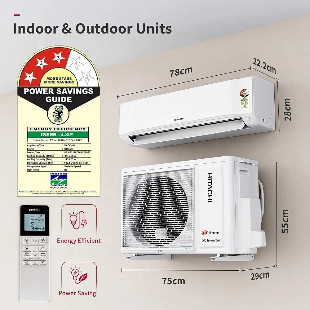Hitachi 1 Ton 3 Star New Star Rated Inverter Split Ac For 26 249 (effective