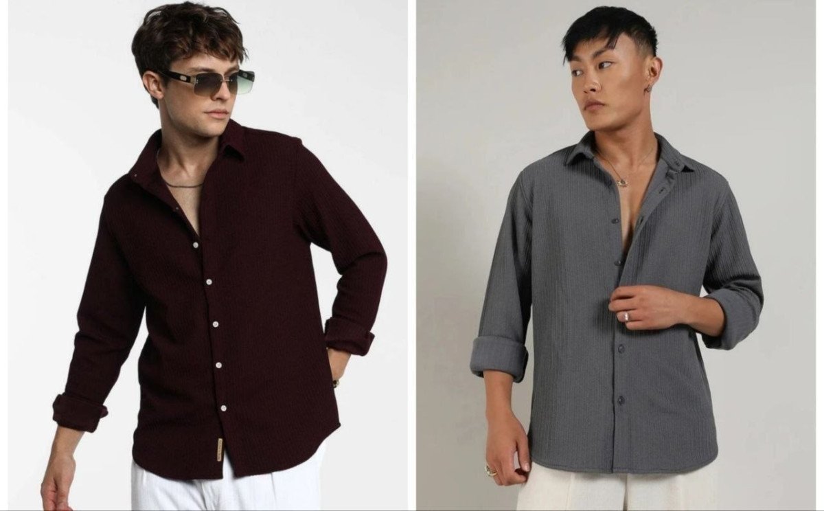 Loot Men Regular Fit Self Design Spread Collar Casual Shirts Best 1 Click 2