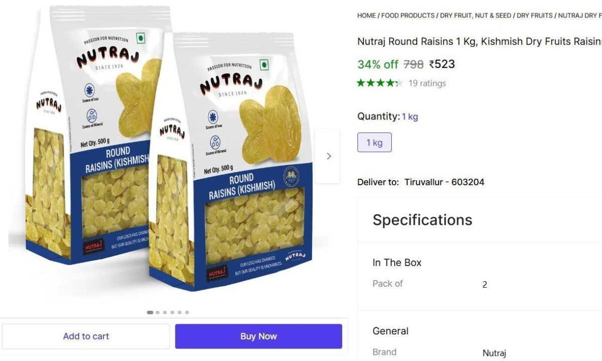 Nutraj Round Raisins 1 Kg 523