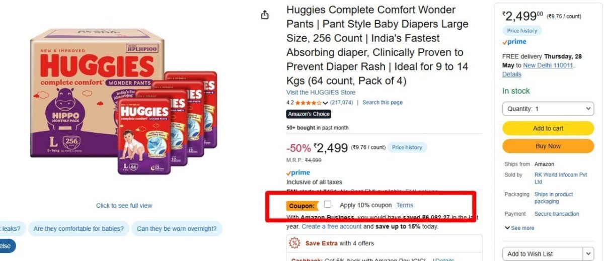 Huggies Baby Diapers 256 Count (l) 2249 Apply 10 Coupon