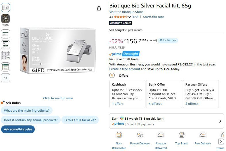 Biotique Bio Silver Facial Kit 65g 152 Buy Max Qnt