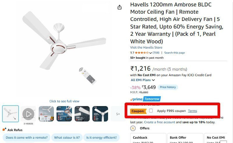 Havells 1200mm Ambrose Bldc Motor Ceiling Fan 2625