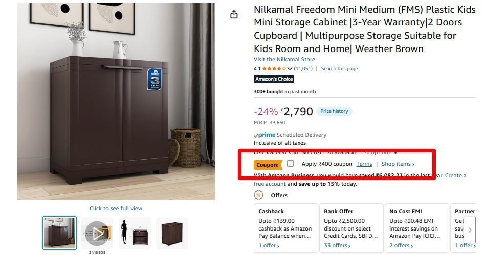Nilkamal Freedom Mini Medium (fms) Storage Cabinet 2390apply 400 Coupon