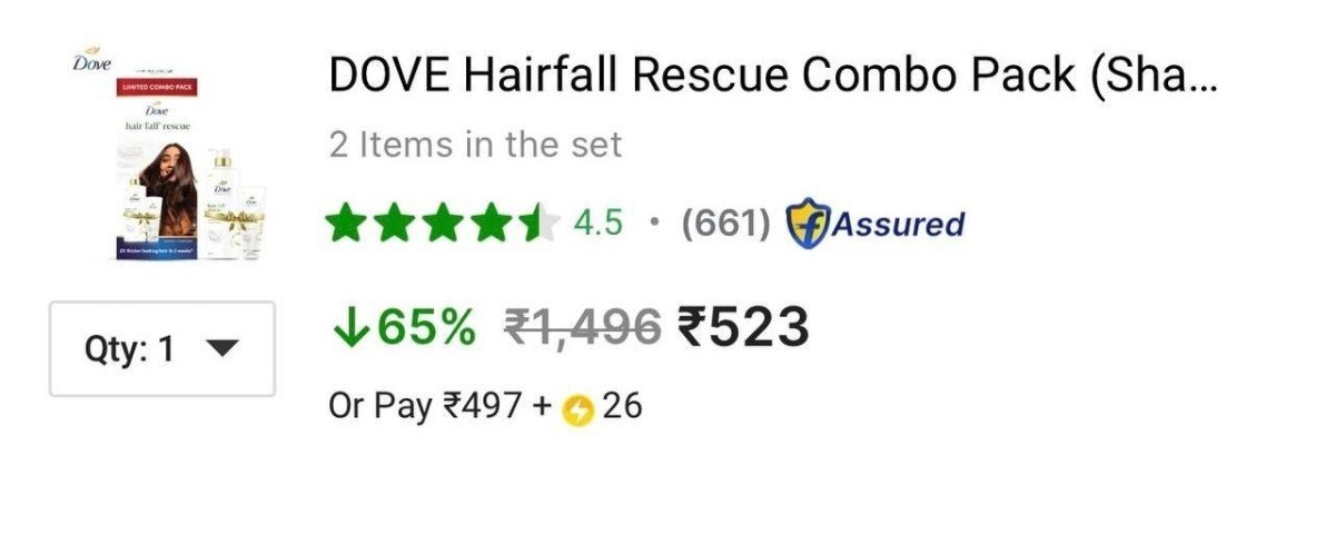 Dove Hairfall Rescue Combo Pack (shampoo Conditioner) For 523