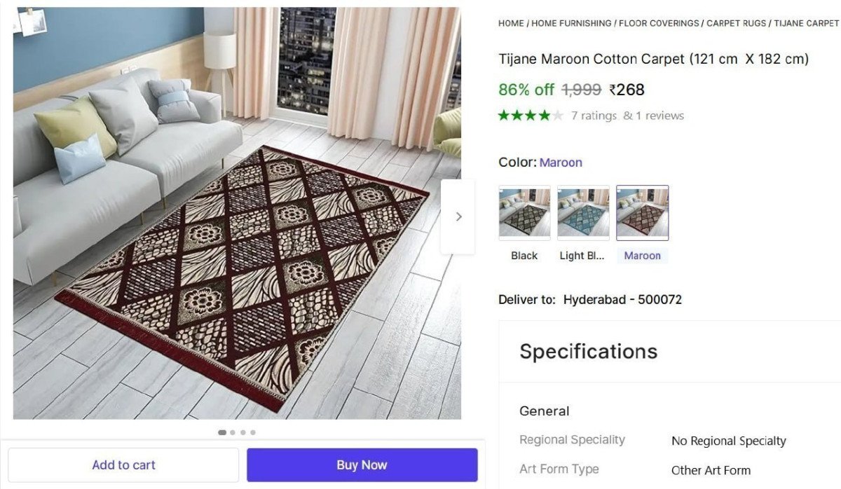 Maroon Cotton Carpet (121 Cm X 182 Cm) 268