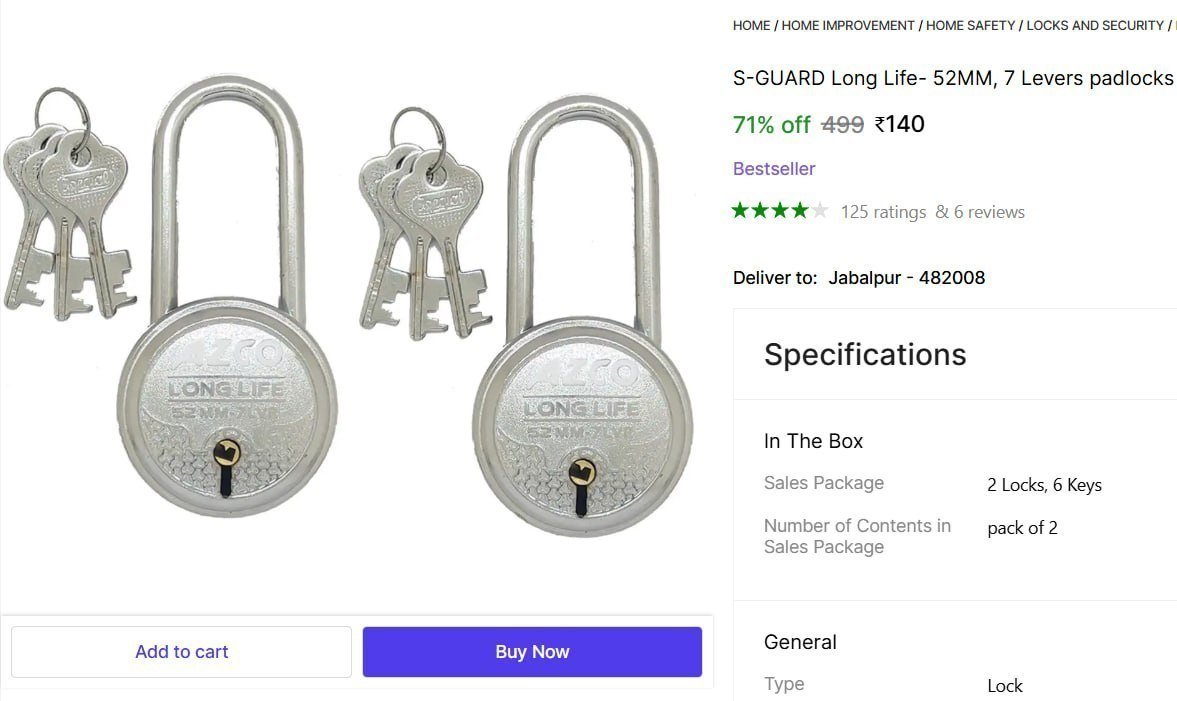 Levers Safety Padlock (pack Of 2) 140