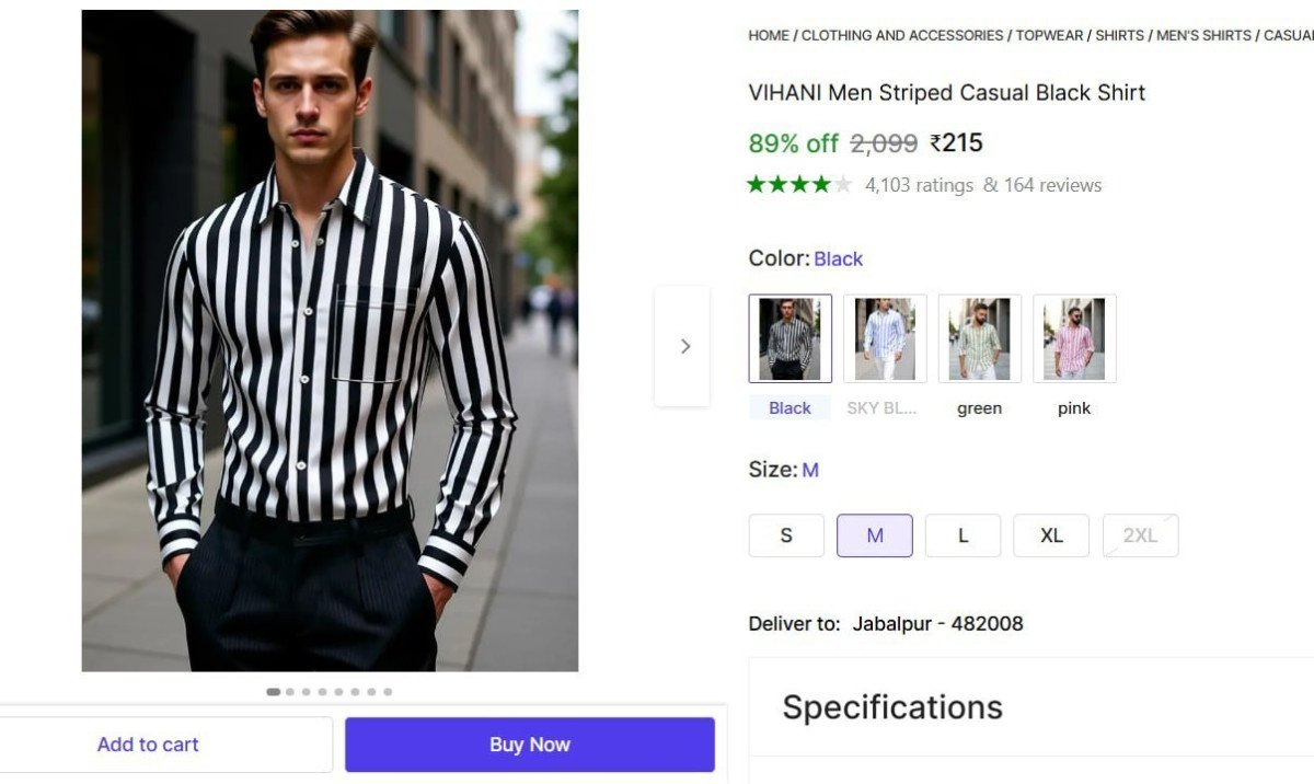Men Striped Casual Black Shirt 215