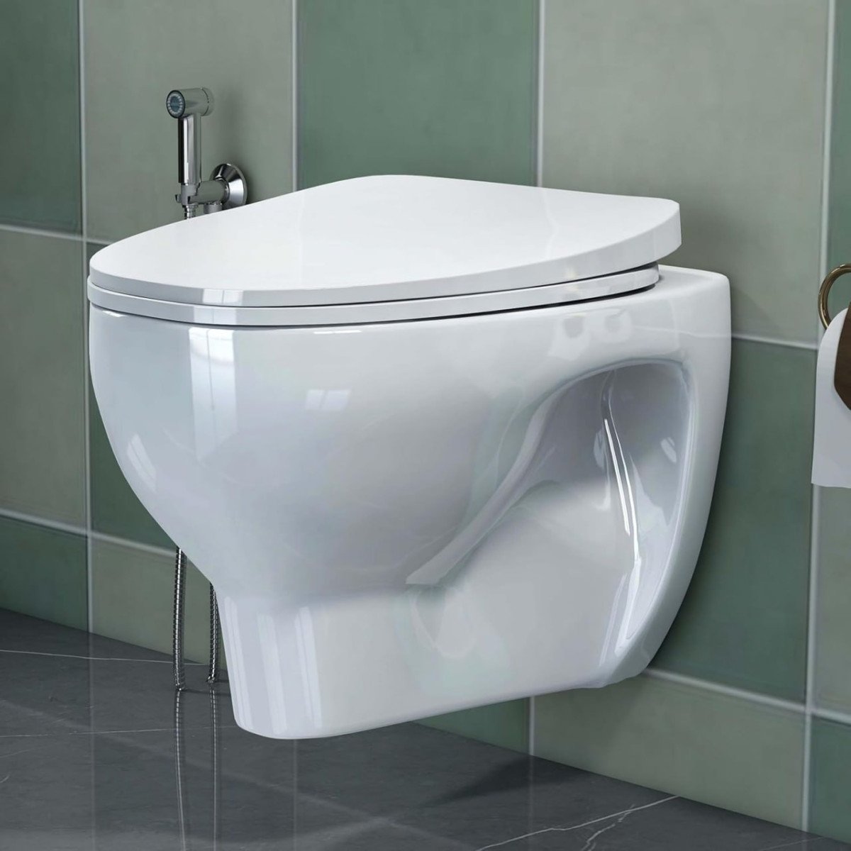 Plantex Ceramic Rim Western Commode P- Trap Washdown Wall Hung Commode For 