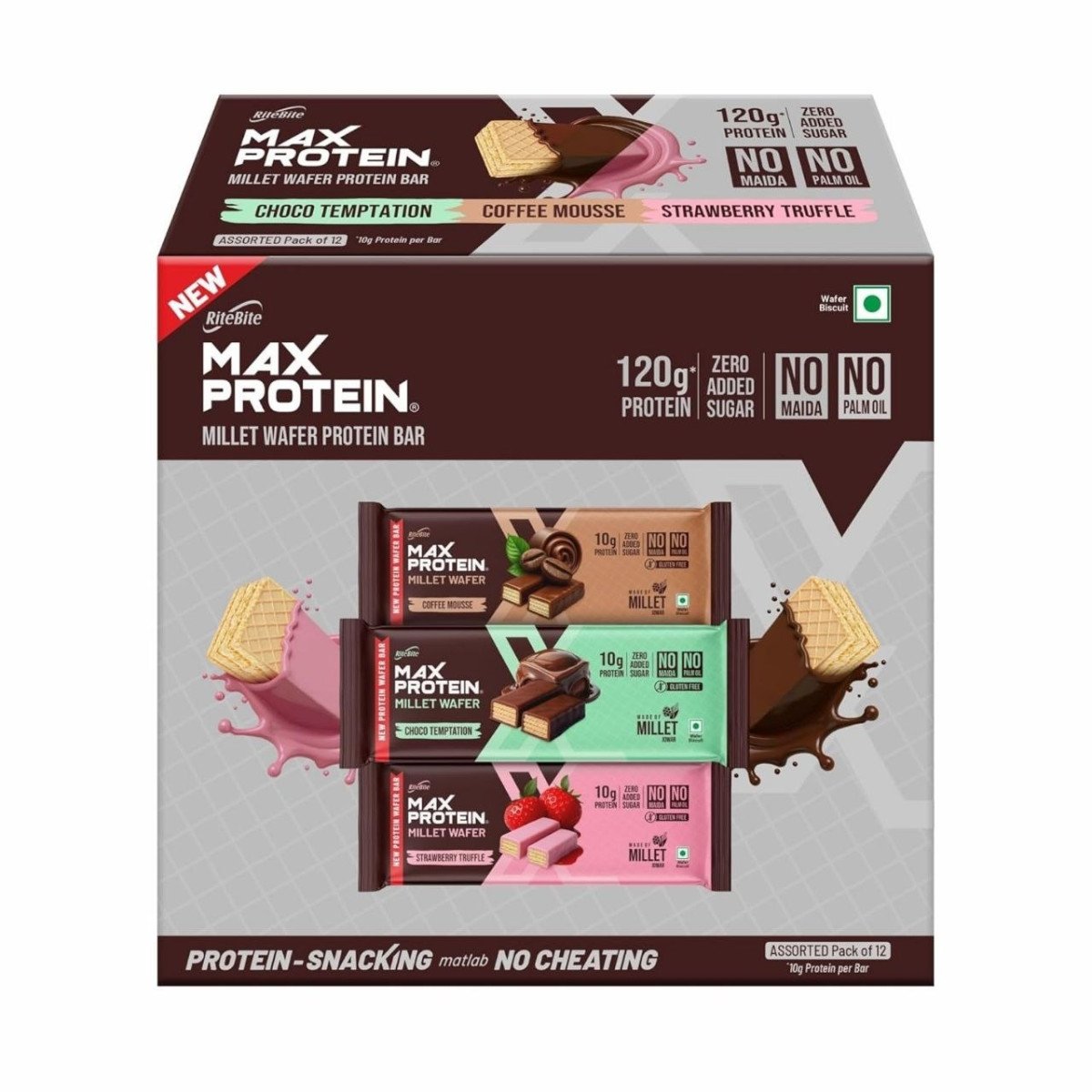 Ritebite Max Protein Wafer Bars With Millets All Flavors (pack Of 12) 480g 426