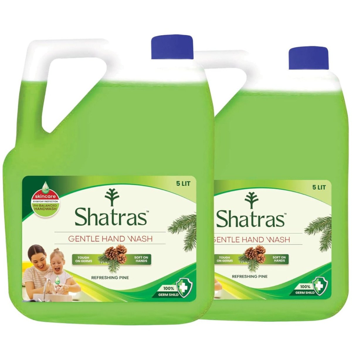 Shatras Handwash Liquid Refill Can - Refresh Pine Antibacterial 100 Germ-protect Ph Balanced Soft On Hands Refreshing And Energizing Handwash For Everyday Use (pack Of 2 5 Liter)