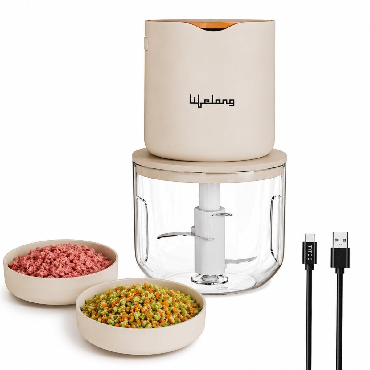 Lifelong Rechargeable Electric Food Chopper With 600ml 100w Motor 999