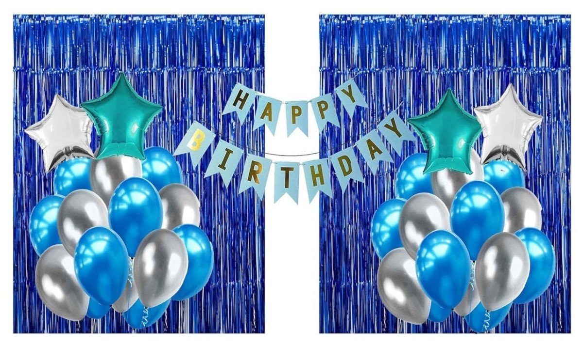 Crackles Happy Birthday Balloons Decoration Items Combo Kit Blue Silver- 17 Pcs For Kids And Adults Multi Large (p-hbbs-230-ip) 147