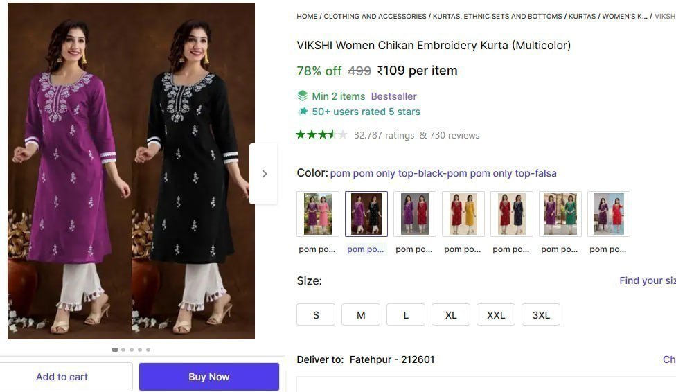 Women Chikan Embroidery Kurta 109 Min 2 Buy