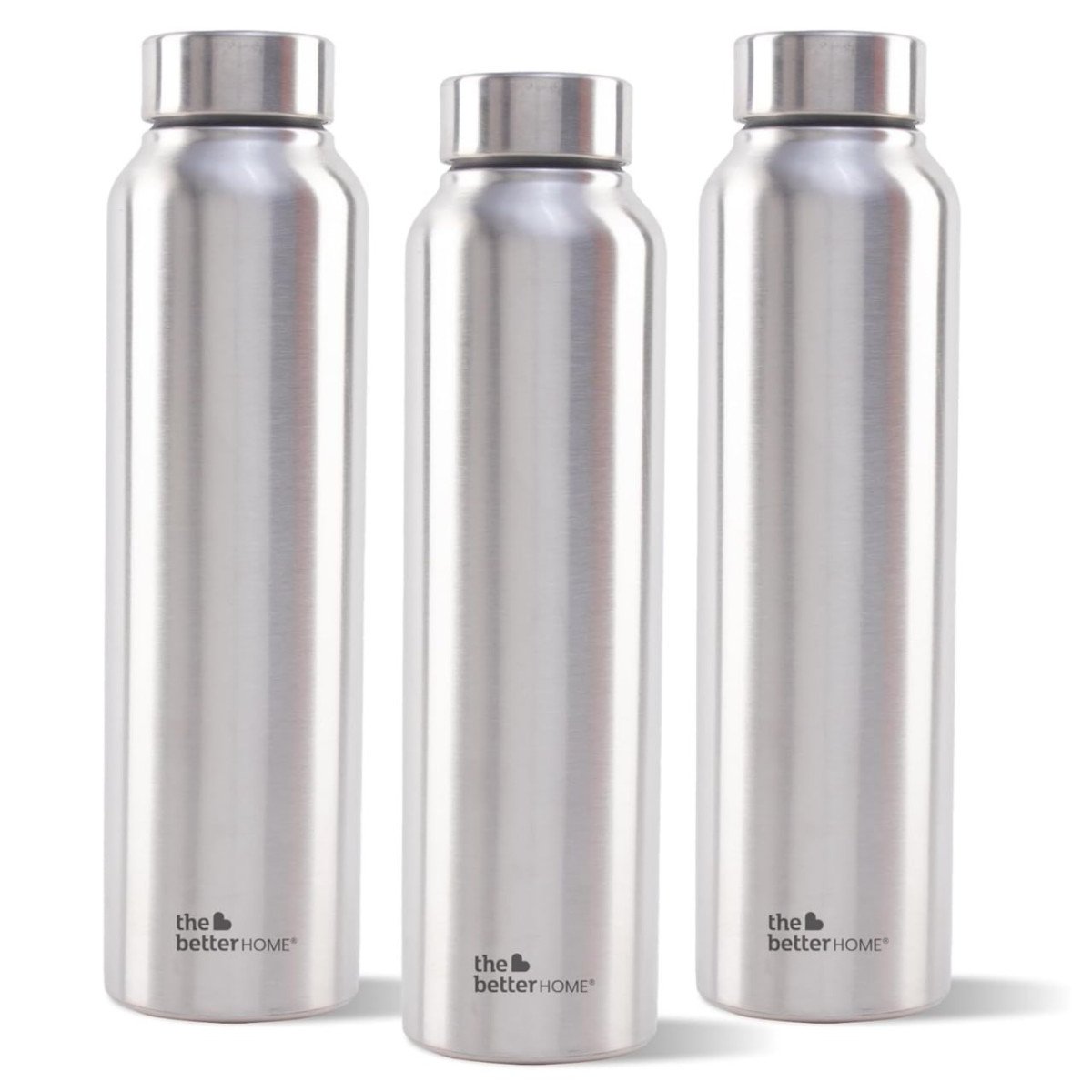 The Better Home 304 Stainless Steel Water Bottle 1 Litre Durable Leak-proof For Office Home Kids School For Women Men (silver - 3 Pcs) 649