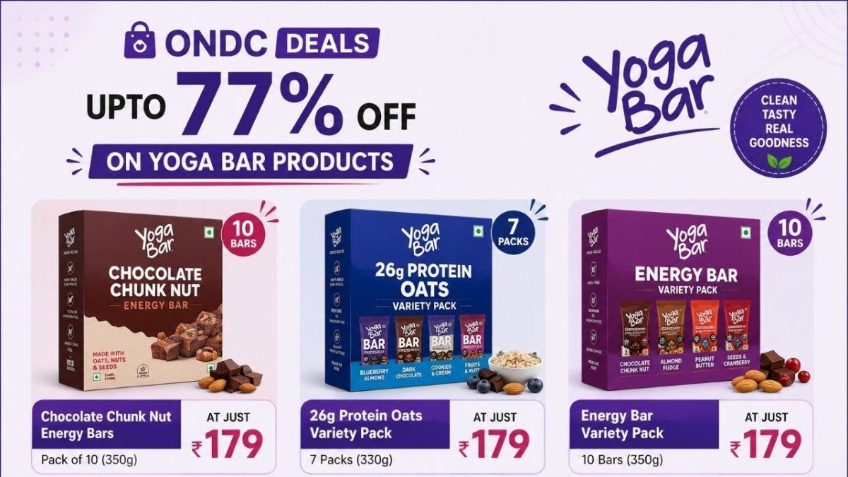 Ondc Deals - 77 On Yoga Bar Productsusing Code Spring20 Chocolate Chunk Nut Energy Bars Pack Of 10 (350g) At 179 - 26g Protein Oats Variety Pack 7 Packs