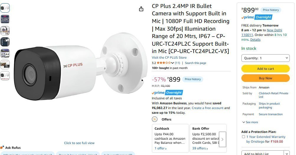 Cp Plus 2 4mp Ir Bullet Camera With Support Built In Mic 899