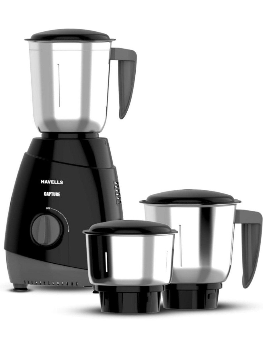 Havells Capture 500w Mixer Grinder 3 Stainless Steel Jars 21000 Rpm High-sp