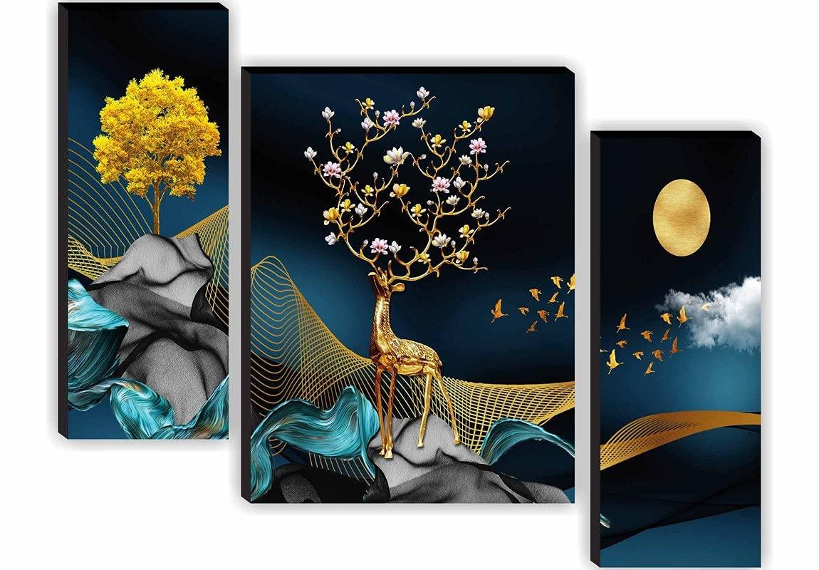 Saf Paintings Unique 3d Print Deer Nature Modern Art Mdf Framed Painting (set Of 3) 149