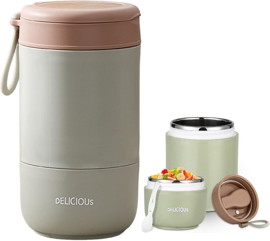 Daidokoro 730ml Stainless Steel Leakproof Lunch Pot Meal Jar With Foldable Spoon For Office School College Fern Green 6882 Coupon Applied