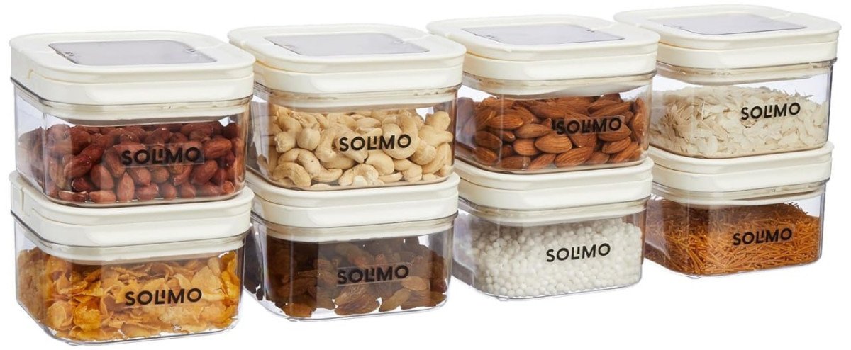 Amazon Brand - Solimo Airtight Plastic Storage Jar And Container Set-i Bpa Multipurpose Storage 450ml Each Set Of 8 (white) 479