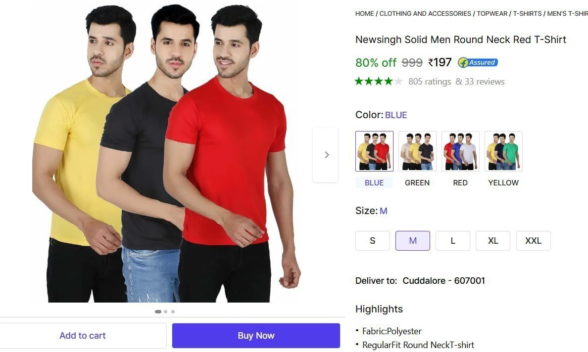 Men Solid T-shirt Combo At 197