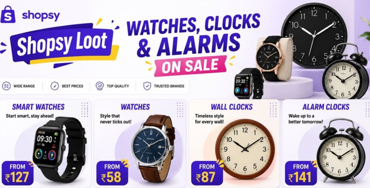 Shopsy Loot - Watches Clocks And Alarms On Sale Watches From 58- Wall Clocks From 87 - Smart Watches From 127- Alarm Clocks From 141 -